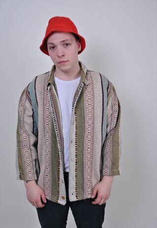 80S HERITAGE PATTERN SHIRT, VINTAGE MEN'S INDIE WORK SHIRT