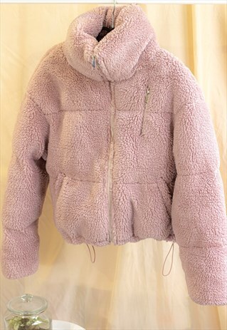 PINK TEDDY BORG FLEECE OVERSIZE CROP JACKET