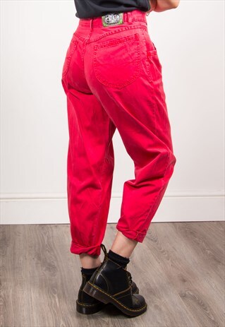 VINTAGE 90'S RED HIGH WAIST TROUSERS JEANS