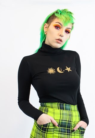 ROLL NECK TOP WITH SUN MOON AND STAR PRINT