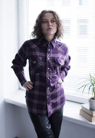 VINTAGE 90'S MULTI COLOUR CHECKED LONG SLEEVE COTTON SHIRT