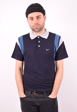 NIKE MENS VINTAGE POLO SHIRT SMALL NAVY BLUE 90'S