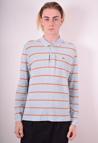 LACOSTE MENS VINTAGE POLO SHIRT LONG SLEEVE MEDIUM BLUE 90S