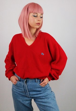 VINTAGE 80'S LACOSTE IZOD SWEATER IN BRIGHT RED