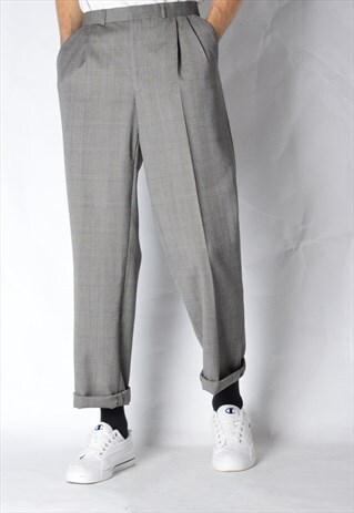 VINTAGE 90S GREY CHECK WOOL PANTS