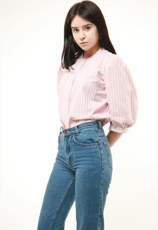 VINTAGE RETRO CROP TOP CROPPED STRIPED SHIRT BLOUSE 255