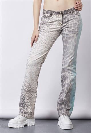 VINTAGE Y2K CAVALLI BLUE DETAIL LEOPARD PRINT STRAIGHT LEG J
