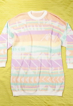 Vintage Knit Jumper 90s Long Pastel Sweater