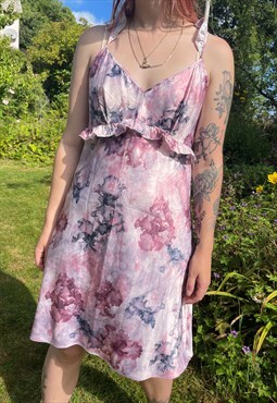 Vintage 00s Y2K Floral Satin Mini Summer Slip Dress