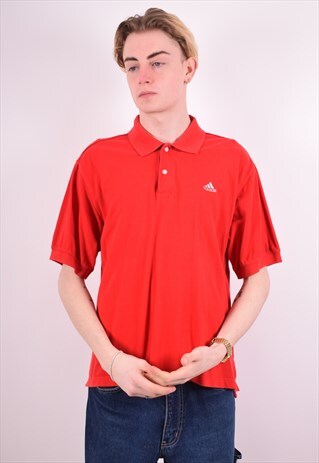 ADIDAS MENS VINTAGE POLO SHIRT MEDIUM RED 90S