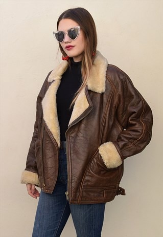 Vintage Dark Brown Leather Oversized Aviator Flying Jacket | Club ...