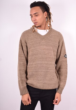 HENRI LLOYD MENS VINTAGE JUMPER SWEATER MEDIUM BROWN 90'S