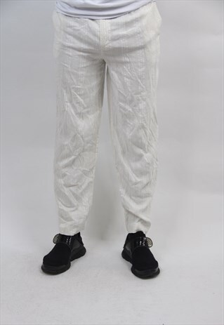 VINTAGE 90'S CREAM STRIPE LINEN TROUSERS
