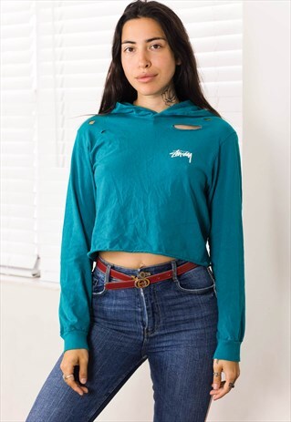 VINTAGE STUSSY REWORKED CROP TOP LOGO 90S S 8.7