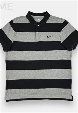 Nike vintage striped black and grey polo T shirt size XXL