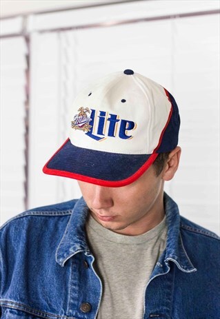 VINTAGE MILLER LITE RACING CAP HAT LOGO 90S ONE SIZE 3.6