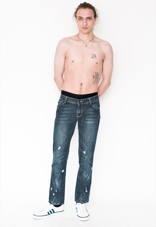 VINTAGE Y2K DISTRESSED STRAIGHT JEANS IN BLUE