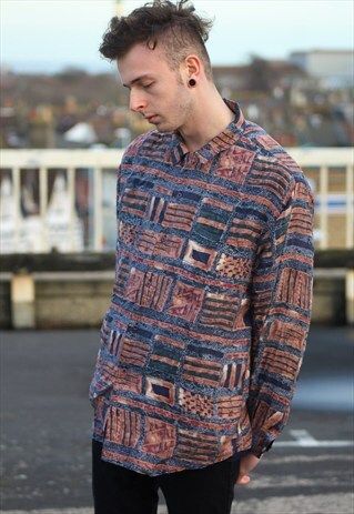 VINTAGE // 80'S // PATTERNED SILK SHIRT