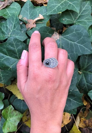 ARABIC STERLING SILVER 925 RING WITH BOHO BLACK STONE