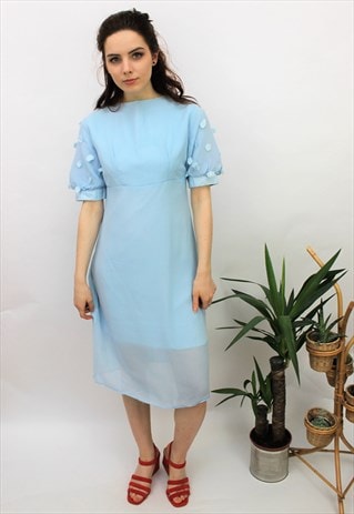 VINTAGE 1960S BABY BLUE EVENING SHIFT DRESS