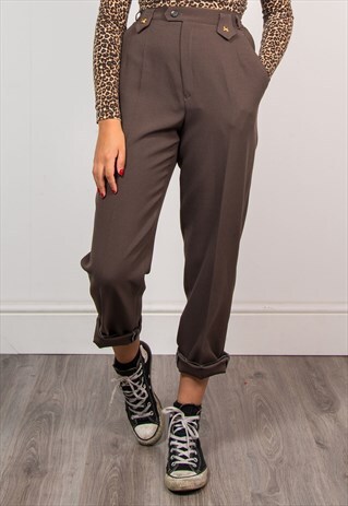 90'S VINTAGE BROWN SMART TAPERED HIGH WAIST TROUSERS