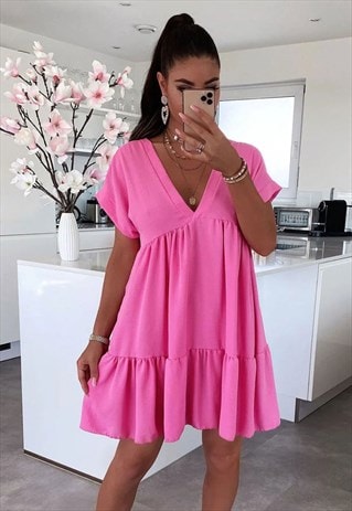 JUSTYOUROUTFIT Short Sleeve Swing Dress Pink