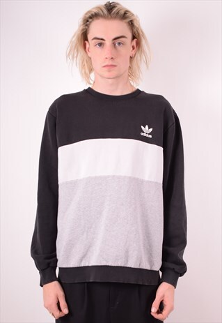 ADIDAS MENS VINTAGE SWEATSHIRT JUMPER LARGE BLACK 90S