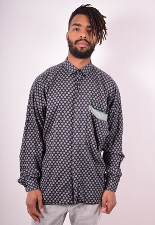 GIANNI VERSACE MENS VINTAGE SHIRT XXXL BLUE DOTS 90S