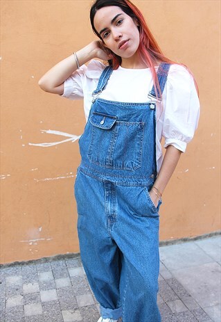 MID WASH BLUE DENIM CASUAL FIT DUNGAREES