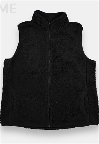 Fila vintage black sherpa fleece gilet jacket womans XXL