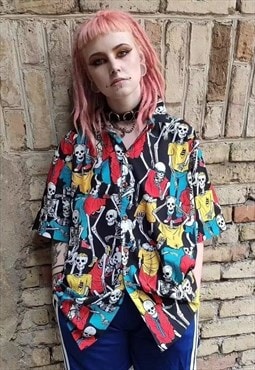 Skeleton print Korean Kawaii shirt skull bones Harajuju top