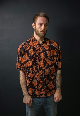 BLACK AND ORANGE MOSCHINO SHIRT