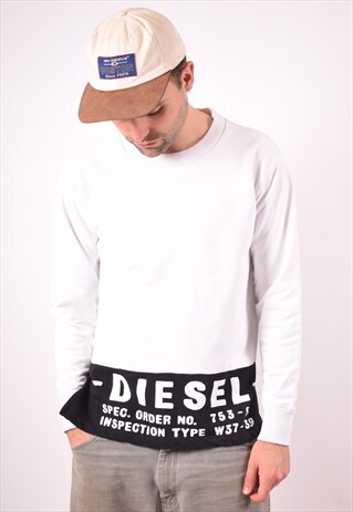 DIESEL MENS VINTAGE SWEATSHIRT JUMPER LARGE WHITE 90S