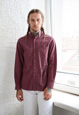 Vintage 70's Purple Paisley Print Cotton CARVEN PARIS Shirt