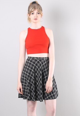 VINTAGE 90S BLACK CHECK SKATER HIGH WAISTED MINI SKIRT