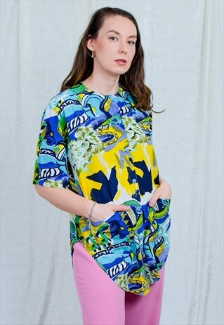 ABSTRACT SHIRT 80S VINTAGE MULTI COLOUR BLOUSE RAINBOW PAINT
