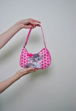Y2k kitty bag, 00s fashion pink mini shoulder bag