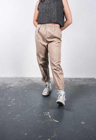 VINTAGE 1990S BEIGE HIGH-WAISTED TROUSERS