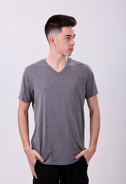 BILLABONG Vintage Grey V-Neck T-shirt. Size: M