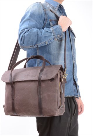 EAZO WAXED CANVAS AND LEATHER SATCHEL LAPTOP BAG