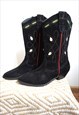 VINTAGE BLACK SUEDE LEATHER COWBOY WESTERN BOOTS SHOES