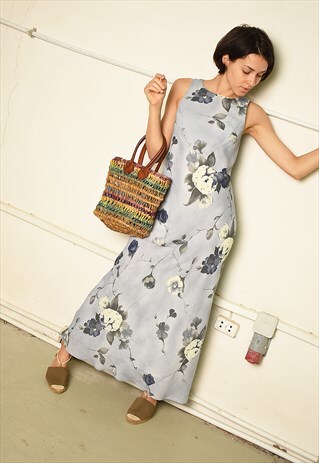 VINTAGE 90S PARIS CHIC FESTIVAL MAXI DRESS WITH FLORAL PRINT