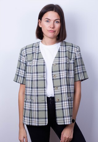 OVERSIZED TARTAN SHORT SLEEVE BLAZER