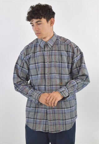 VINTAGE 90S GREY TOMMY HILFIGER PLAID FLANNEL SHIRT