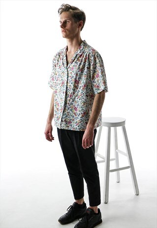 BOXY MENS SHIRT / FLORAL BUTTON UP SHIRT