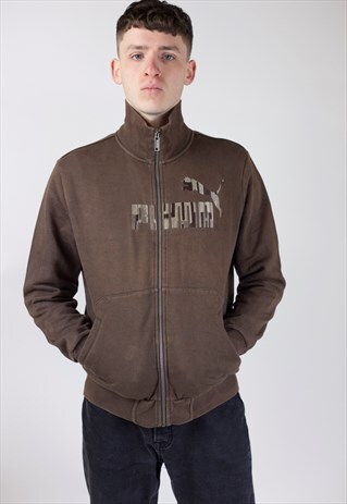 VINTAGE PUMA BROWN ZIP UP 90'S SWEATSHIRT