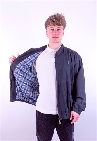VINTAGE RALPH LAUREN CHECK LINED HARRINGTON JACKET BLACK XXL