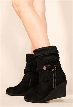 Bryony wedge heel slouchy ankle boots in black