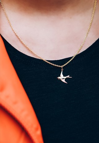 GOLD FILLED VINTAGE SWALLOW BIRD CHARM PENDANT