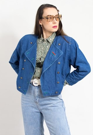 VINTAGE 80'S OVERSIZED DENIM JACKET IN BLUE DOUBLE BREASTED